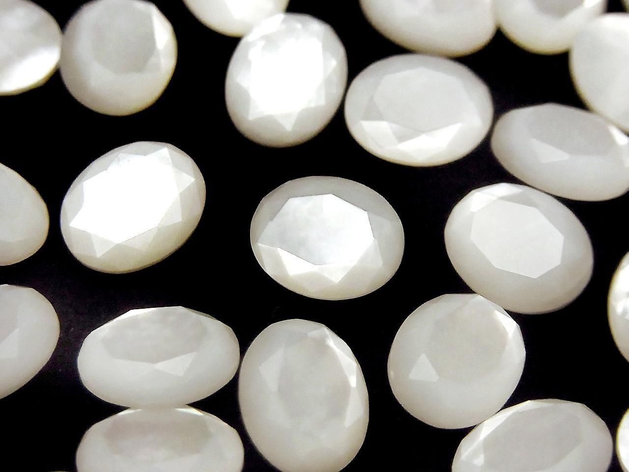 White Shell (Silver-lip Oyster) AAA Loose Stone Oval Faceted 10x8mm 3pcs