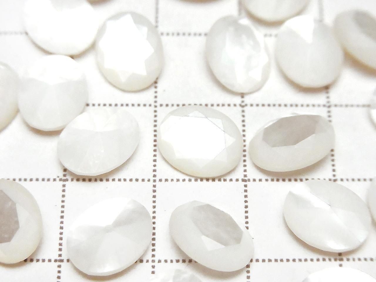 White Shell (Silver-lip Oyster) AAA Loose Stone Oval Faceted 10x8mm 3pcs