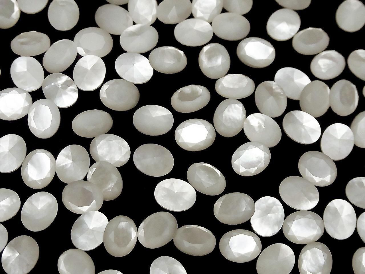 White Shell (Silver-lip Oyster) AAA Loose Stone Oval Faceted 10x8mm 3pcs