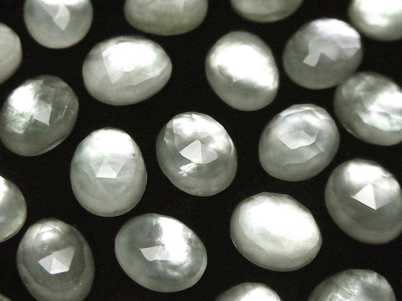White Shell x Green Amethyst AAA Oval Rose Cut 12x10mm 2pcs