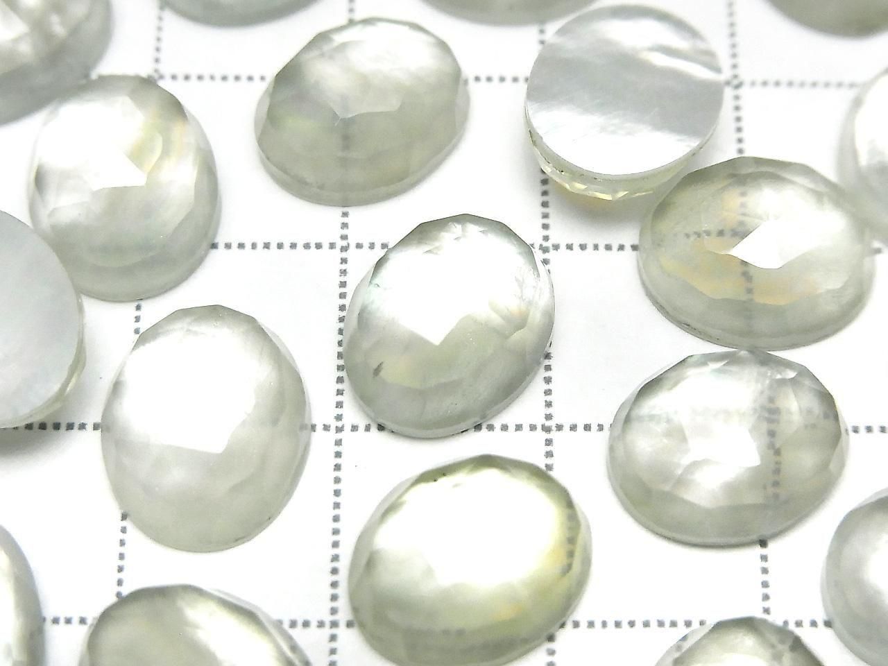 White Shell x Green Amethyst AAA Oval Rose Cut 12x10mm 2pcs