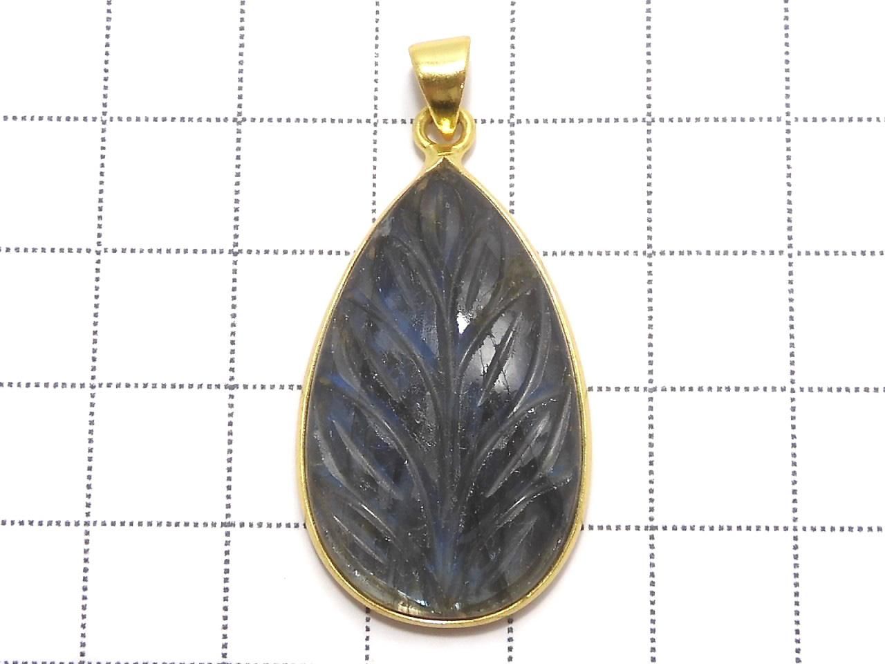 Rainbow Labradorite AAA- Carved Pendant 18KGP NO.51 [One of a kind]