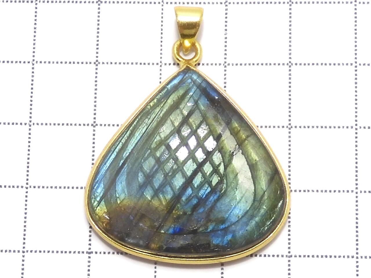 Rainbow Labradorite AAA- Carved Pendant 18KGP NO.53 [One of a kind]
