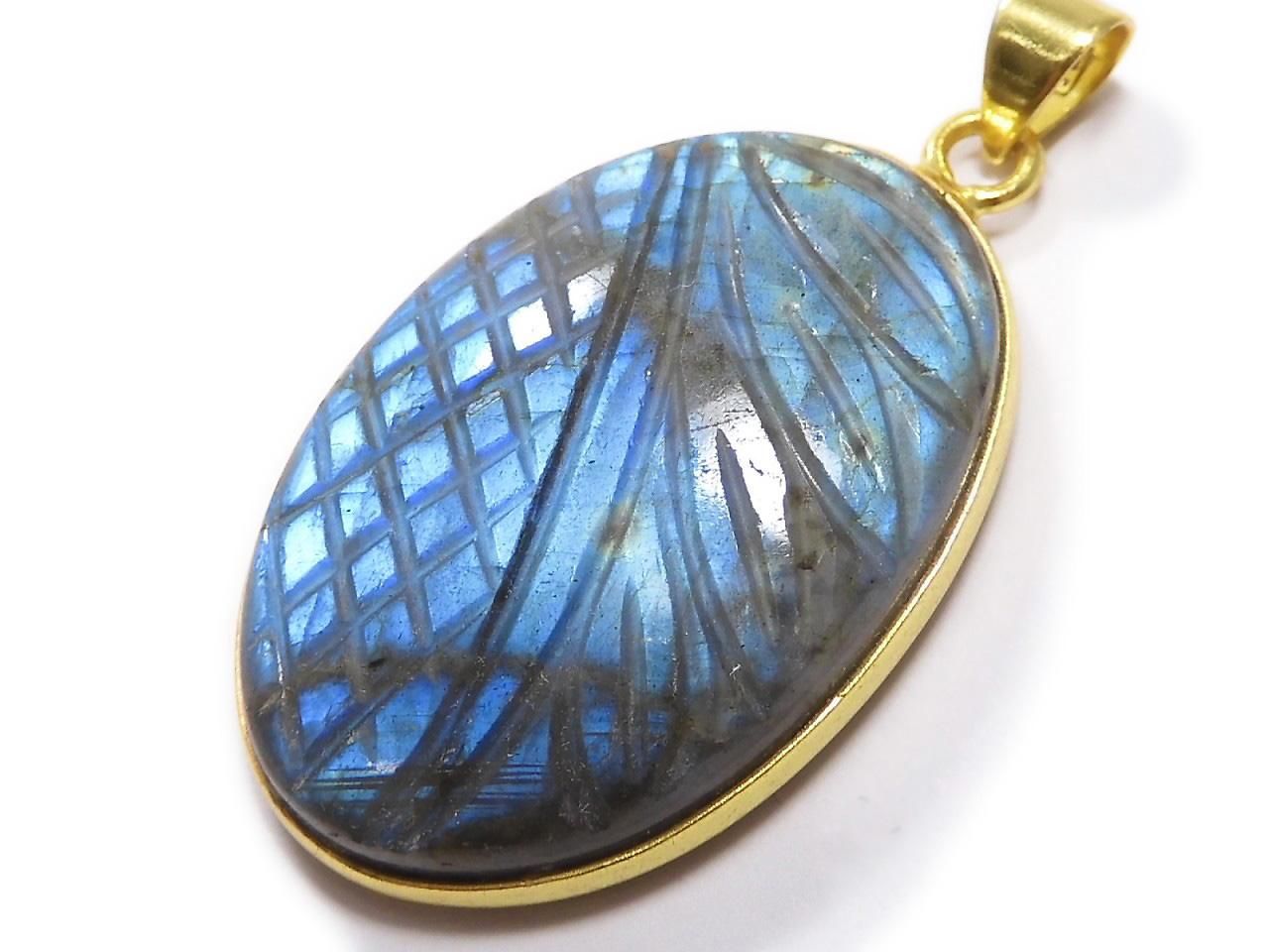 Rainbow Labradorite AAA- Carved Pendant 18KGP NO.55 [One of a kind]