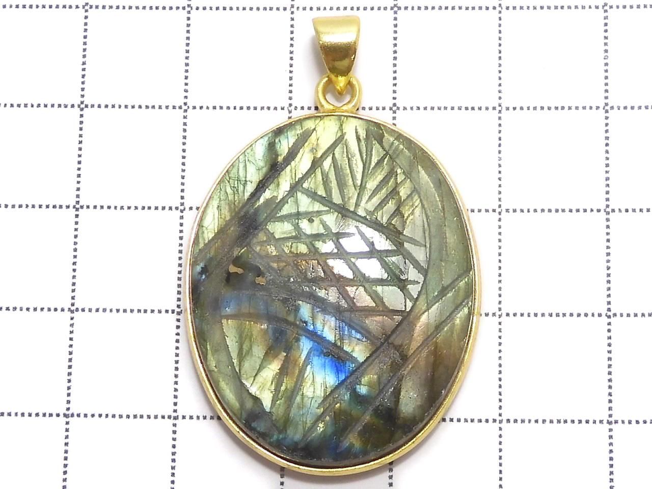 Rainbow Labradorite AAA- Carved Pendant 18KGP NO.59 [One of a kind]