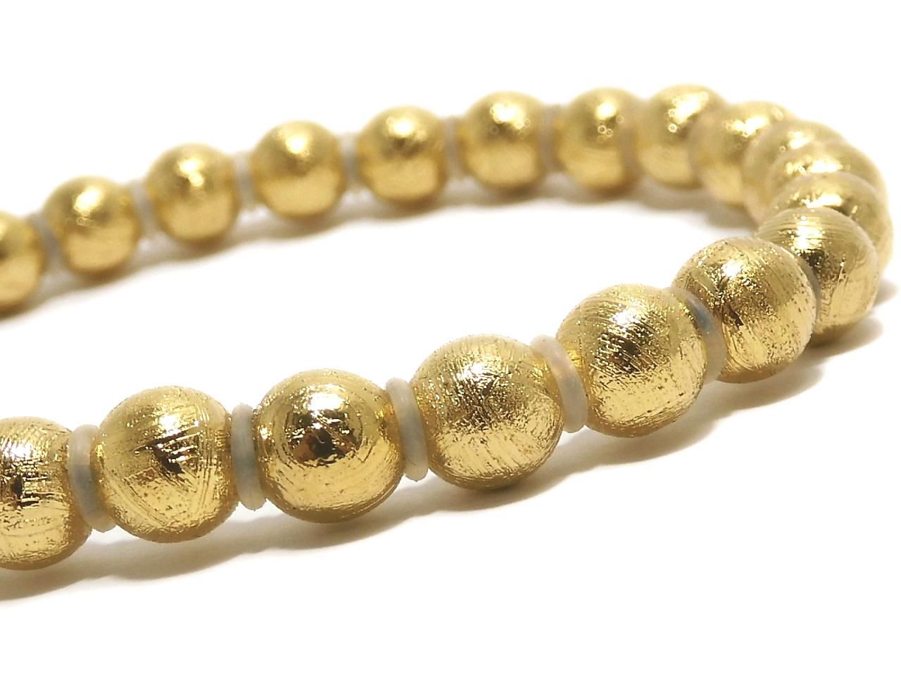Meteorite (Muonionalusta) Round 6mm Yellow Gold 1strand Bracelet NO.1 [One of a kind]