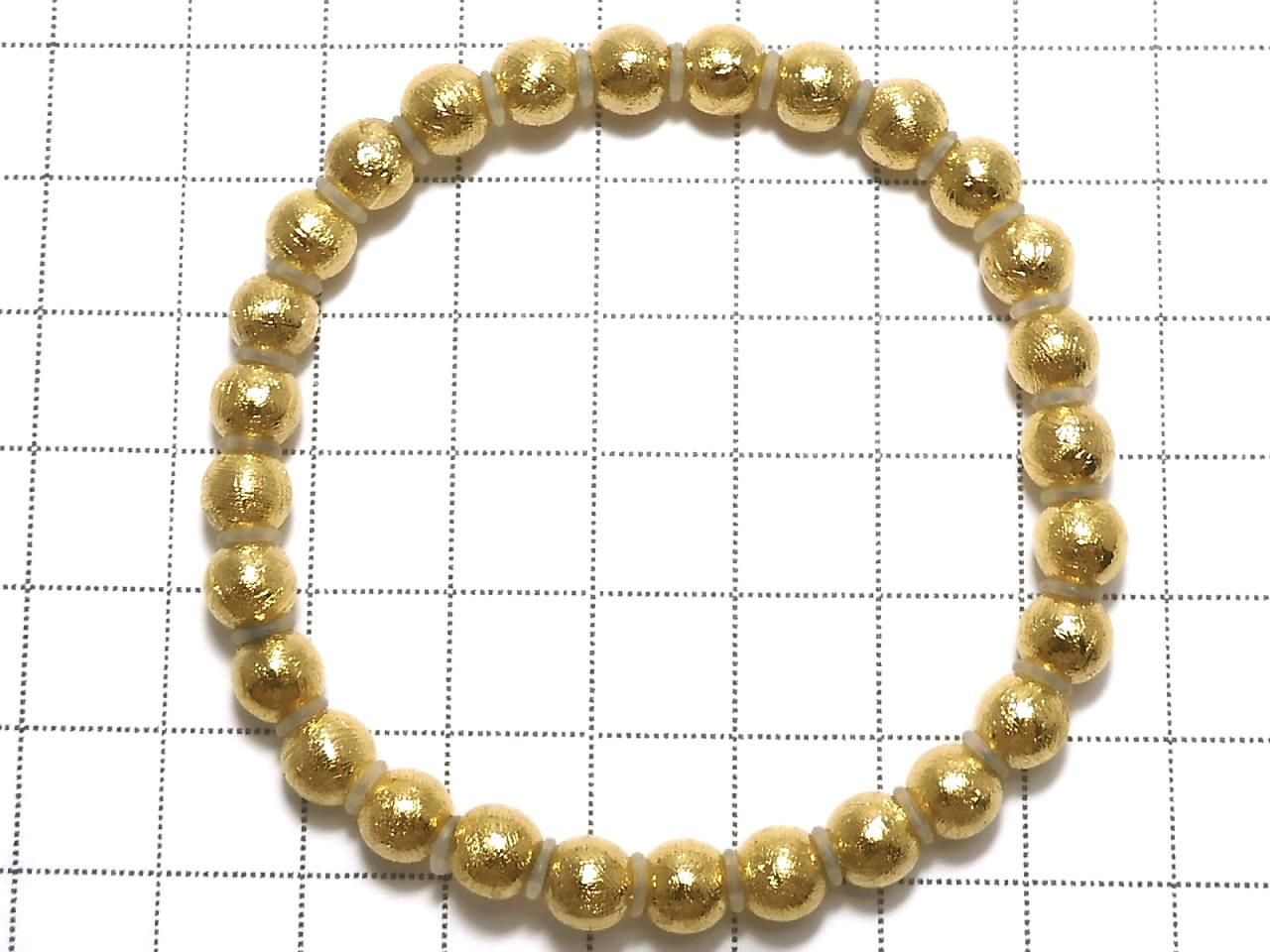 Meteorite (Muonionalusta) Round 6mm Yellow Gold 1strand Bracelet NO.1 [One of a kind]