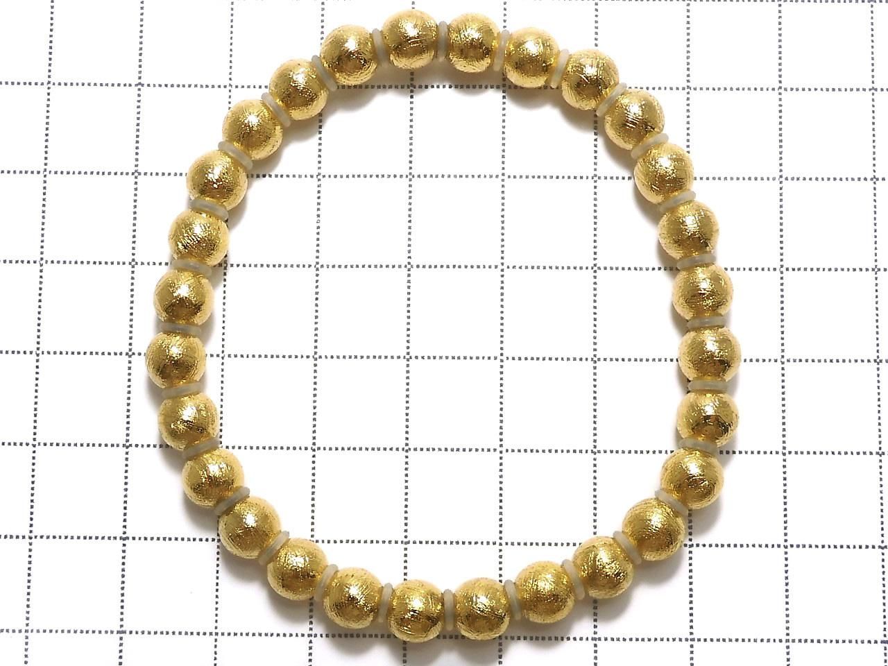 Meteorite (Muonionalusta) Round 6mm Yellow Gold 1strand Bracelet NO.2 [One of a kind]
