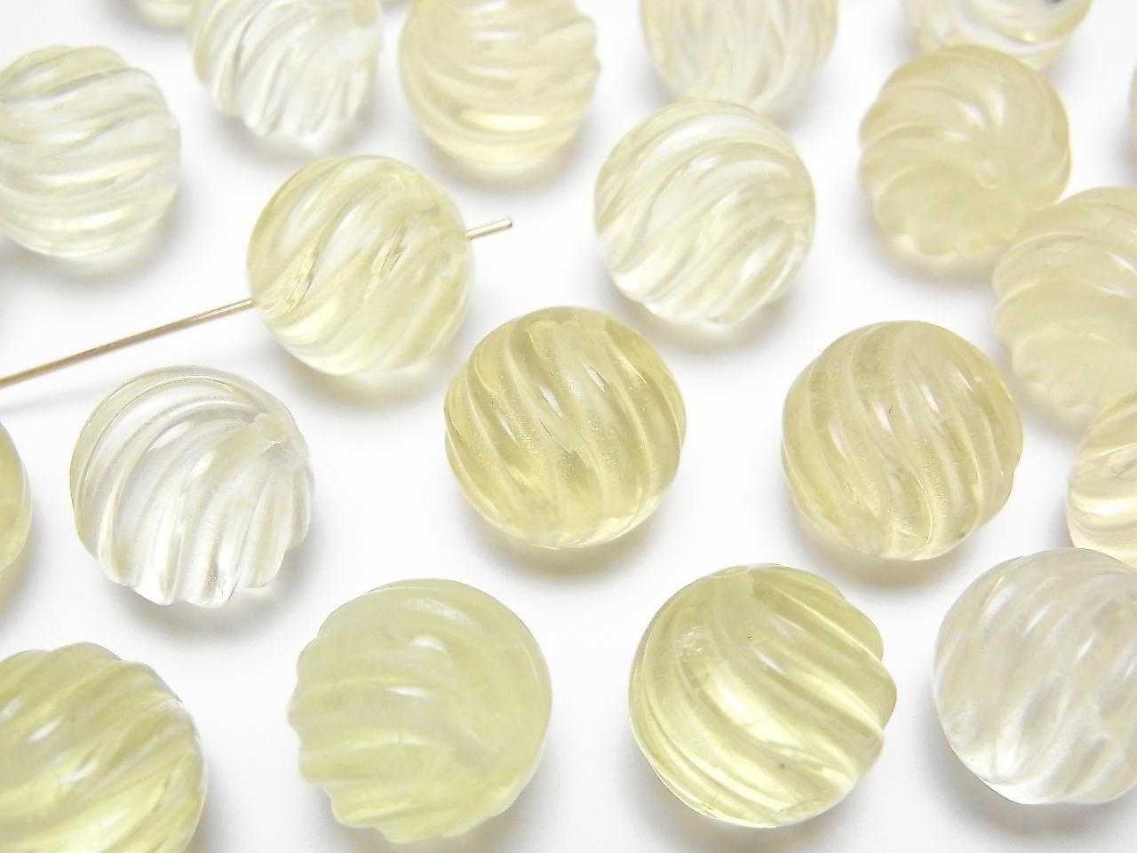 Lemon Quartz AAA Round 13mm S-line Twist [Drilled Hole] 2pcs