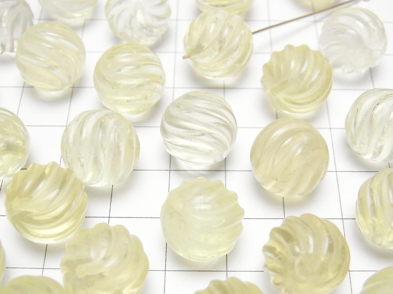 Lemon Quartz AAA Round 13mm S-line Twist [Drilled Hole] 2pcs