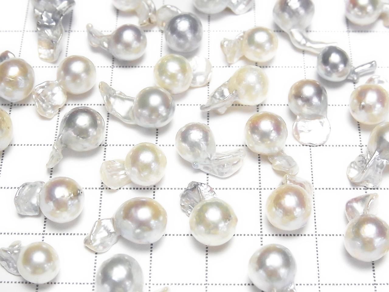 Akoya Pearls Baroque Fin Pattern 7.5-9mm White Silver Untreated 3pcs