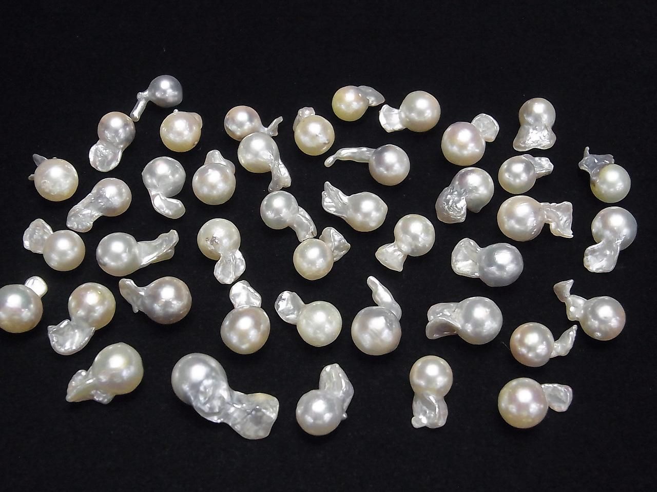 Akoya Pearls Baroque Fin Pattern 7.5-9mm White Silver Untreated 3pcs