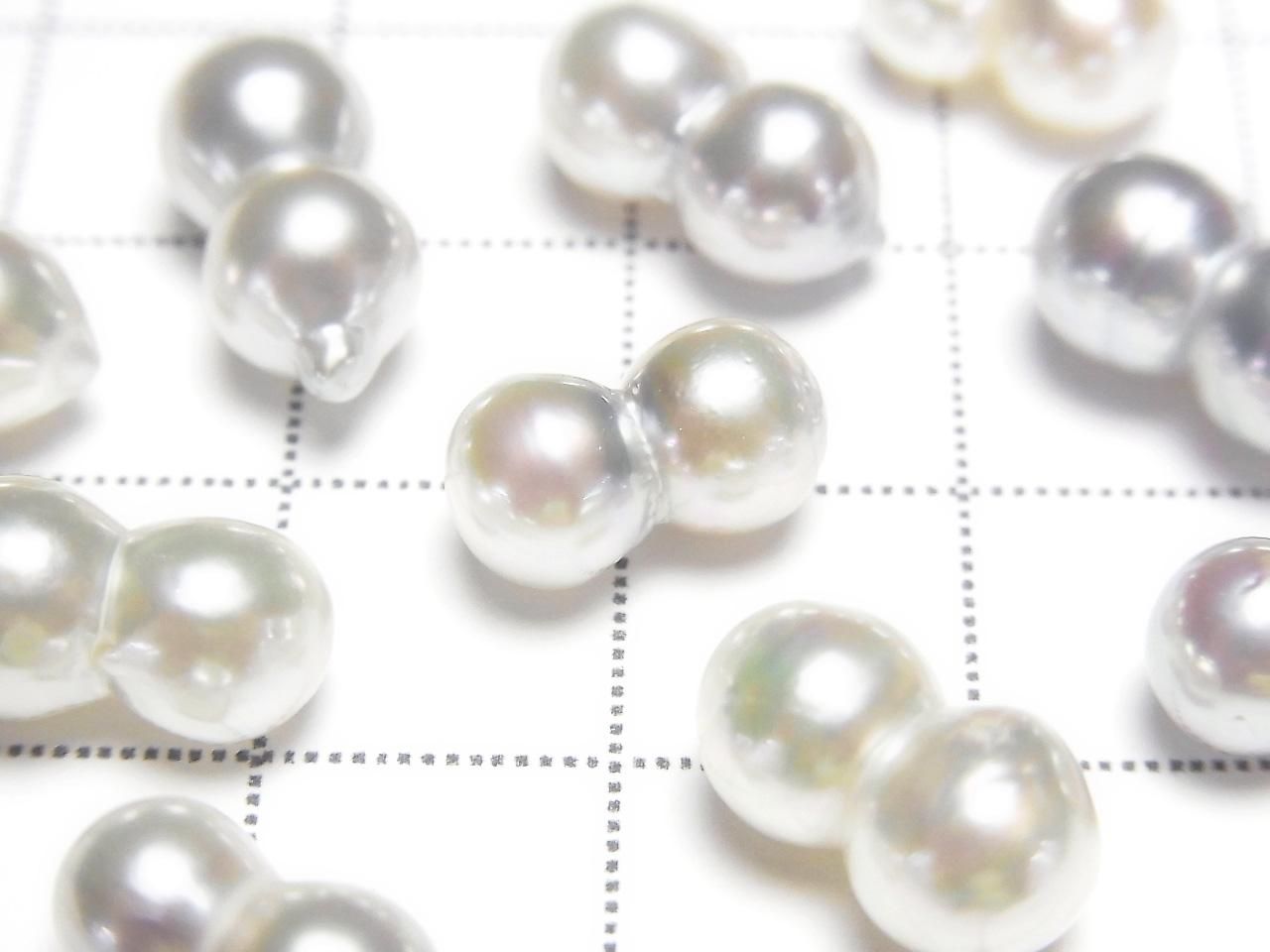 Akoya Pearls AAA- Natural Twin Pearls 5.5-7mm White Silver Untreated 2pcs