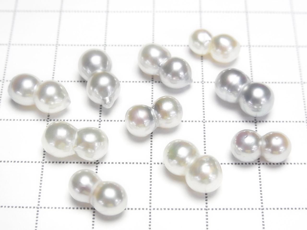 Akoya Pearls AAA- Natural Twin Pearls 5.5-7mm White Silver Untreated 2pcs