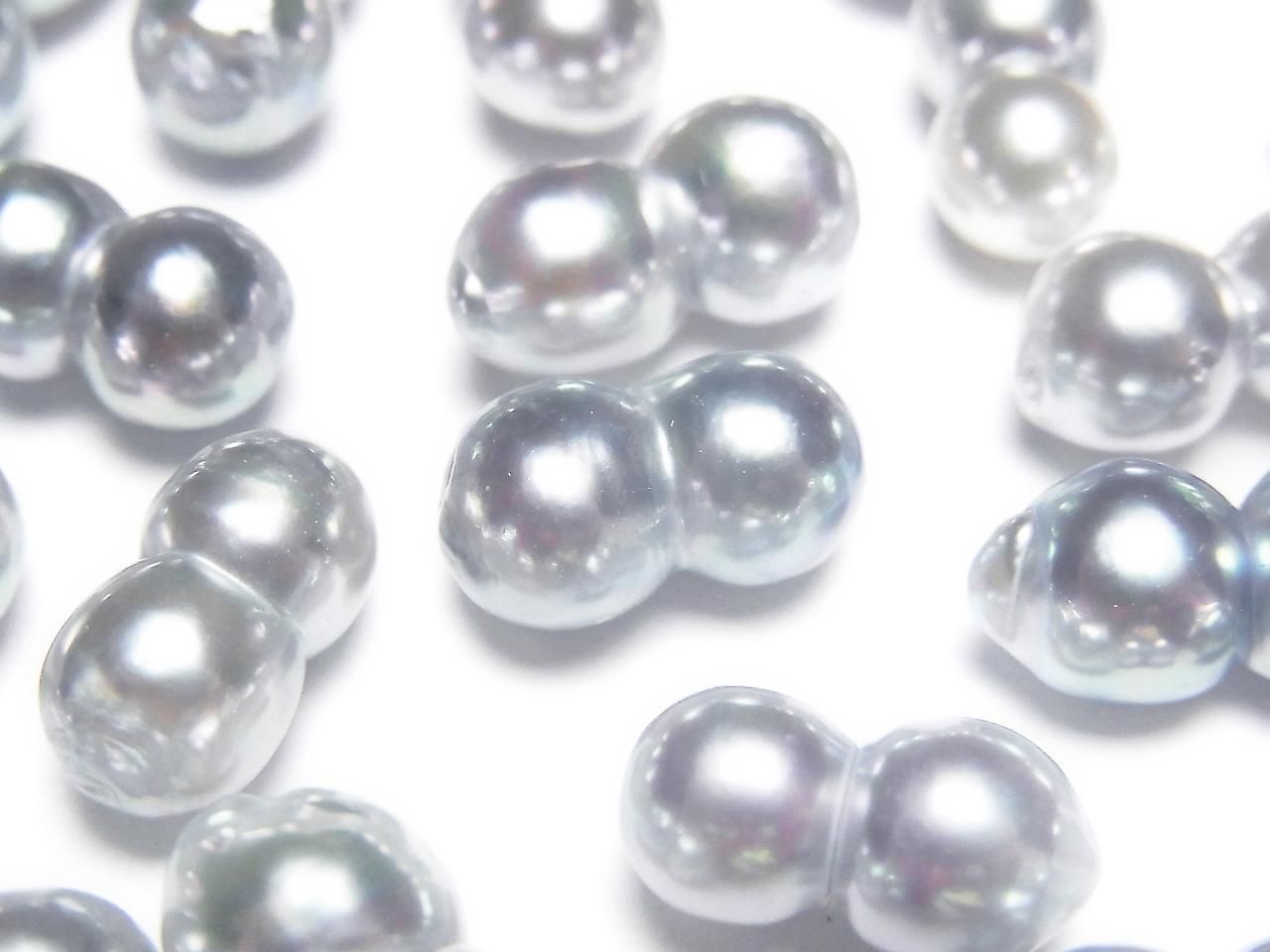 Akoya Pearls AAA- Natural Twin Pearl 6.5-8.5mm Silver-Blue Untreated 1pc