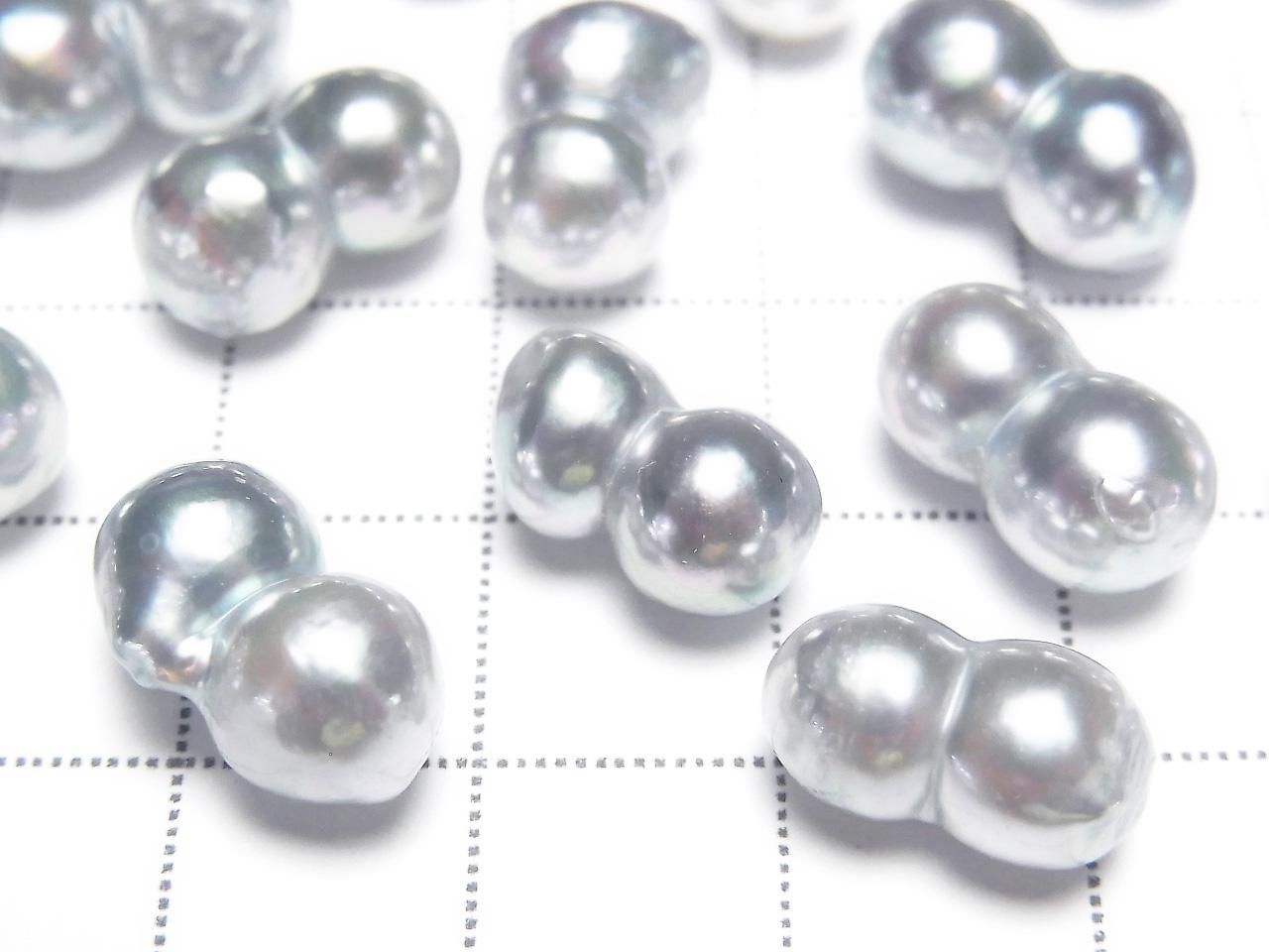 Akoya Pearls AAA- Natural Twin Pearl 6.5-8.5mm Silver-Blue Untreated 1pc