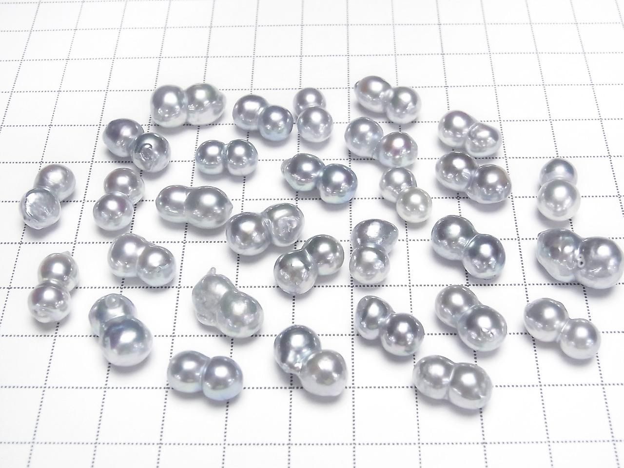 Akoya Pearls AAA- Natural Twin Pearl 6.5-8.5mm Silver-Blue Untreated 1pc