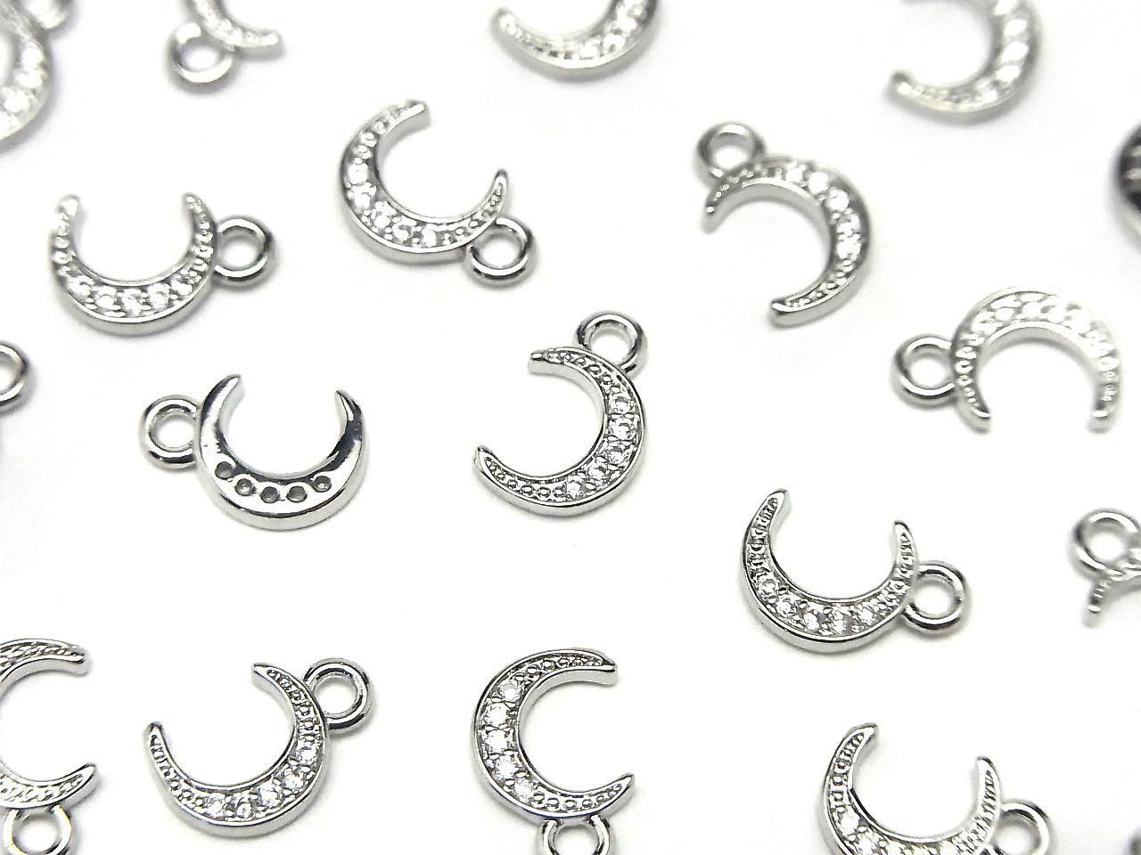 Metal parts Crescent Moon Charm 9x6mm Silver Color (with CZ) 3pcs