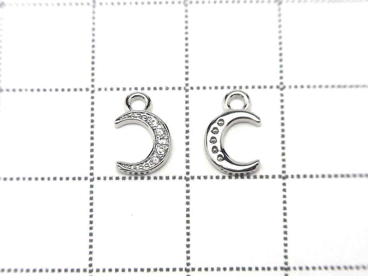 Metal parts Crescent Moon Charm 9x6mm Silver Color (with CZ) 3pcs