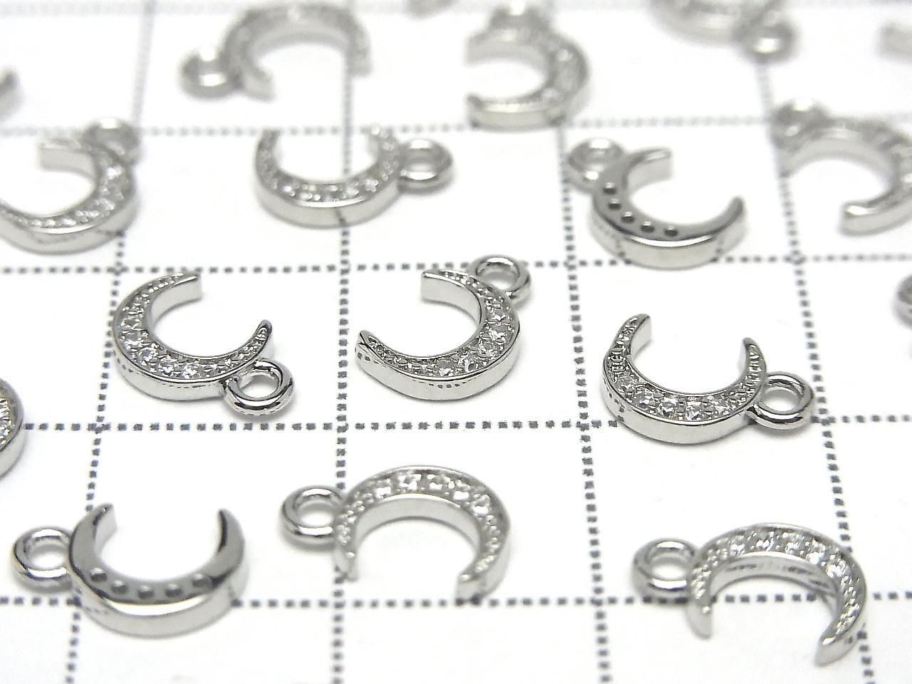Metal parts Crescent Moon Charm 9x6mm Silver Color (with CZ) 3pcs