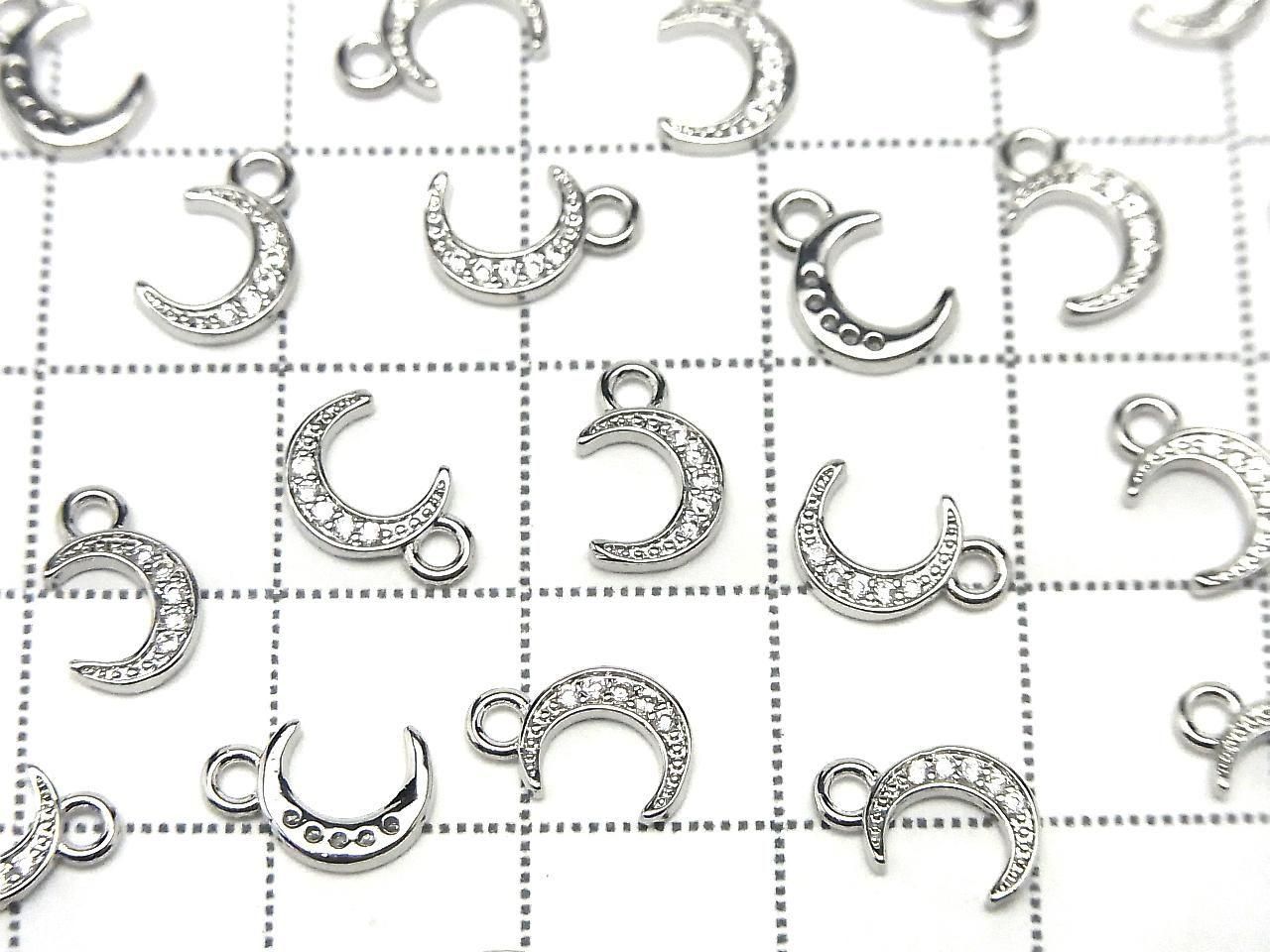 Metal parts Crescent Moon Charm 9x6mm Silver Color (with CZ) 3pcs