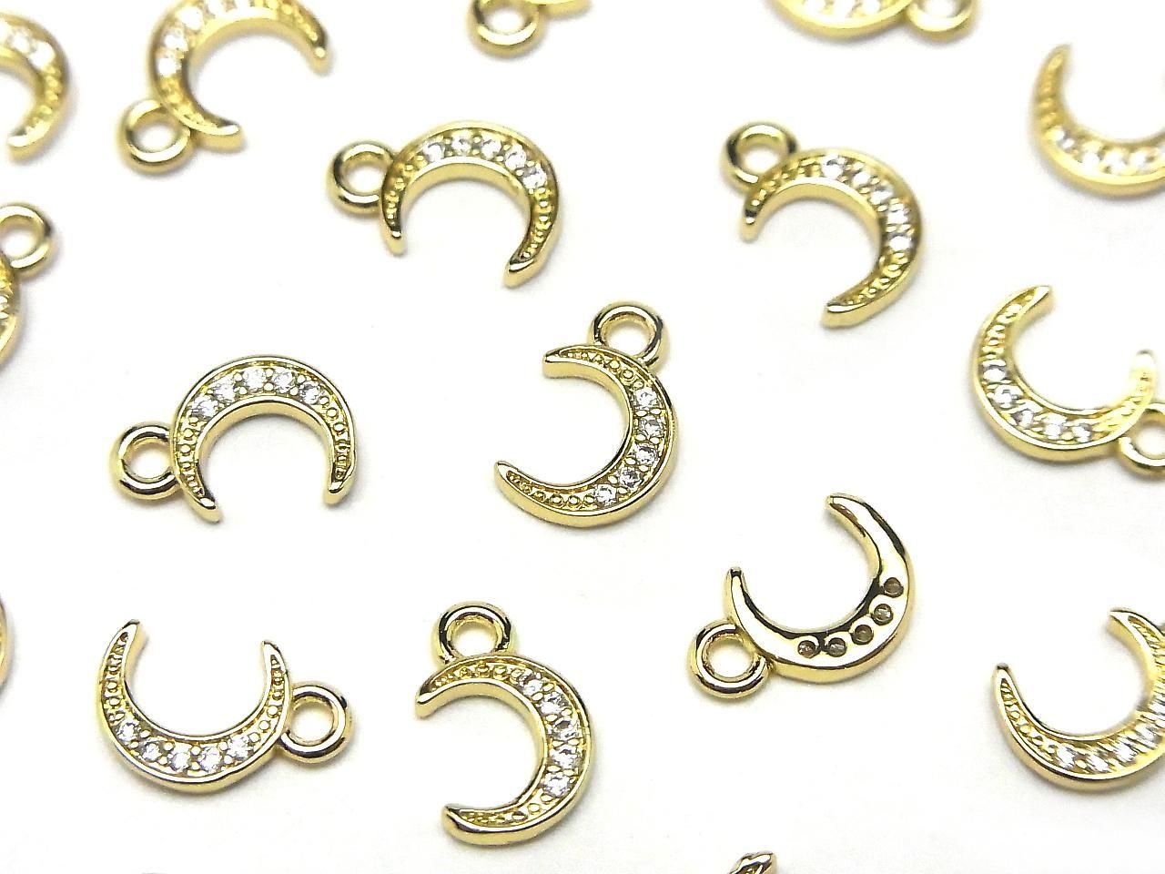 Metal parts Crescent Moon Charm 9x6mm Gold Color (with CZ) 3pcs