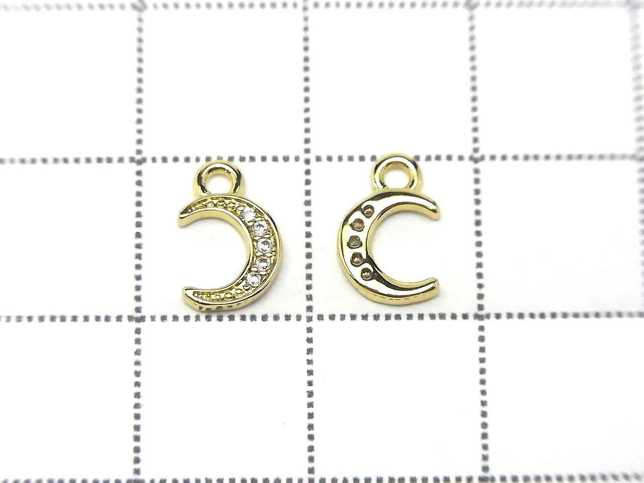 Metal parts Crescent Moon Charm 9x6mm Gold Color (with CZ) 3pcs