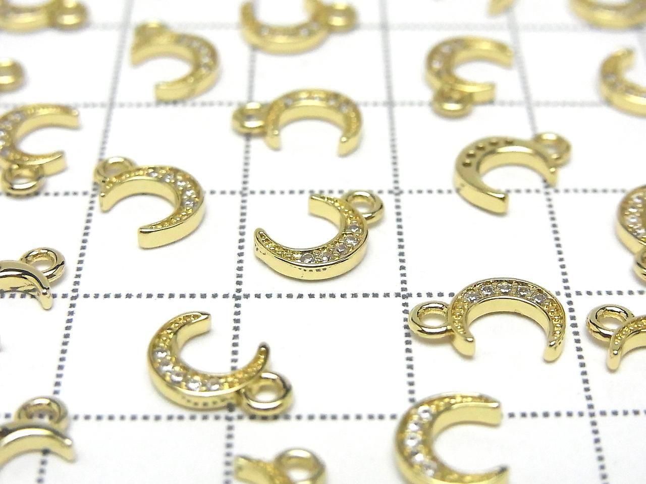 Metal parts Crescent Moon Charm 9x6mm Gold Color (with CZ) 3pcs