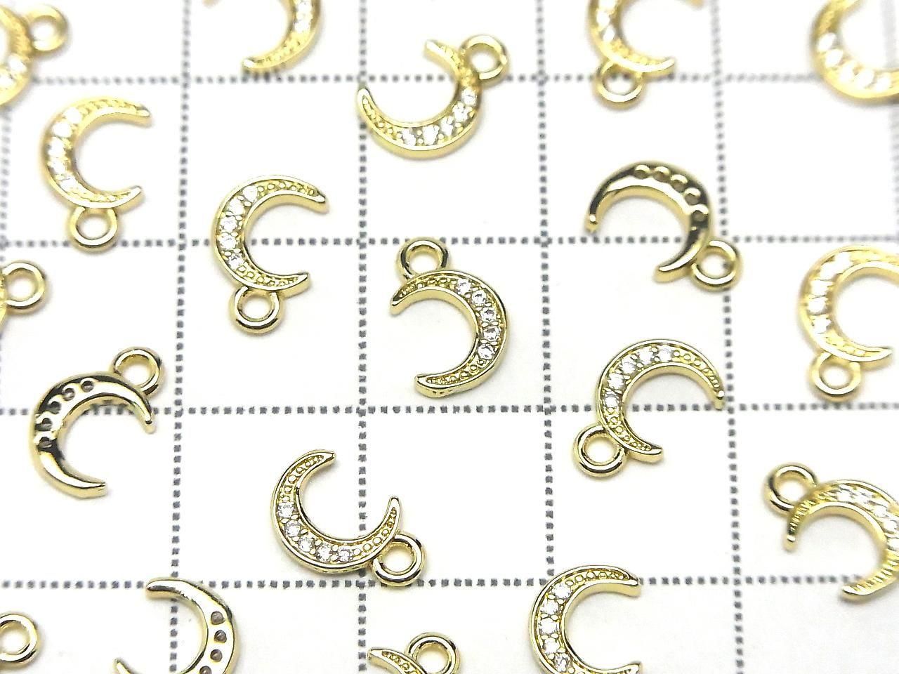 Metal parts Crescent Moon Charm 9x6mm Gold Color (with CZ) 3pcs