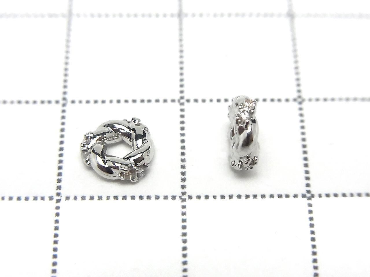 Metal parts Rondelle 6x6x2mm Silver color (with CZ) 2pcs