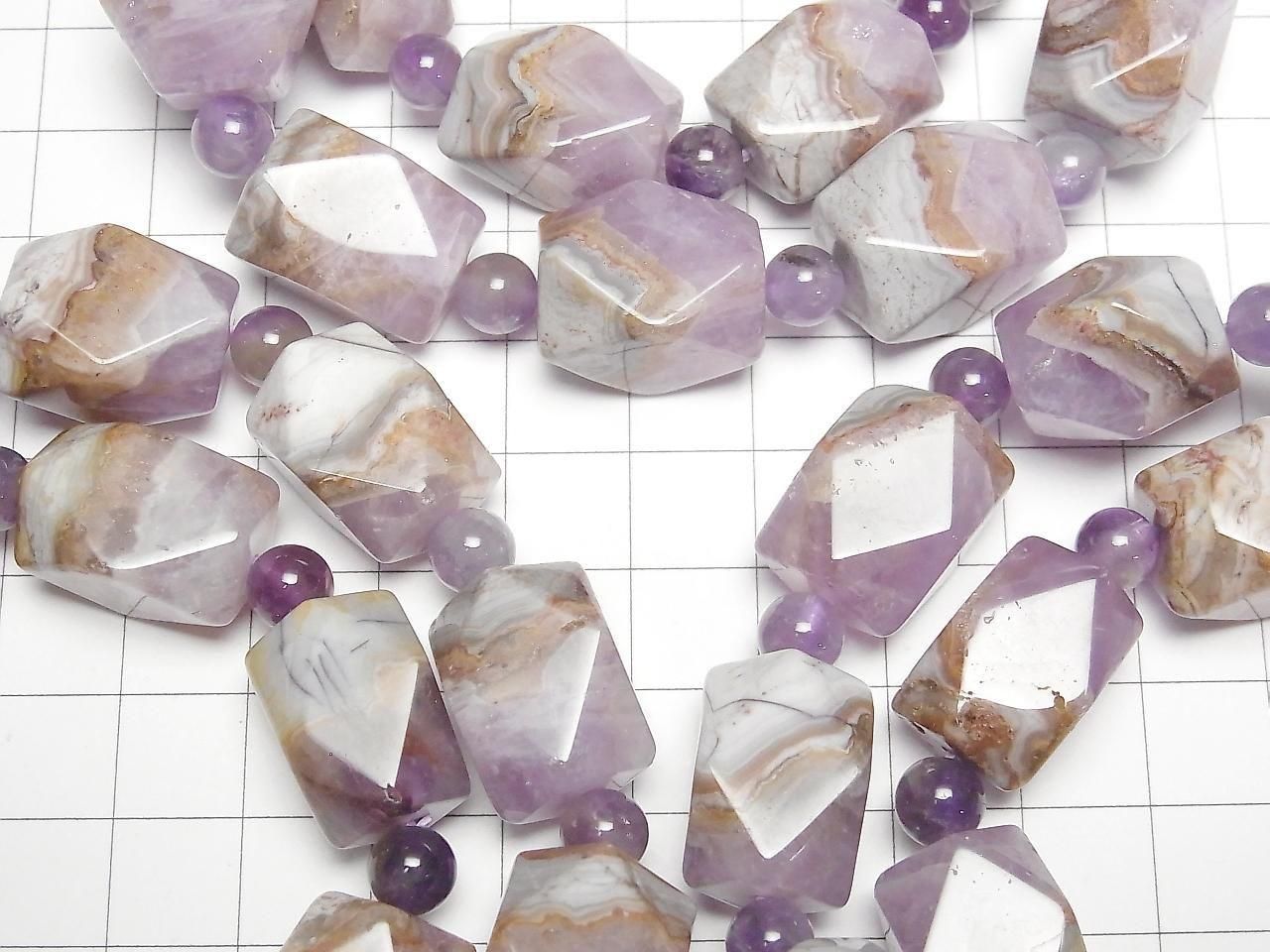 Amethyst Rectangle Faceted Tube & Round 6mm 1strand beads (Bracelet)