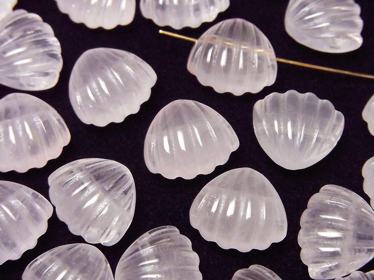 Rose Quartz AAA- Shell Motif 12x14mm [Horizontal hole] 2pcs