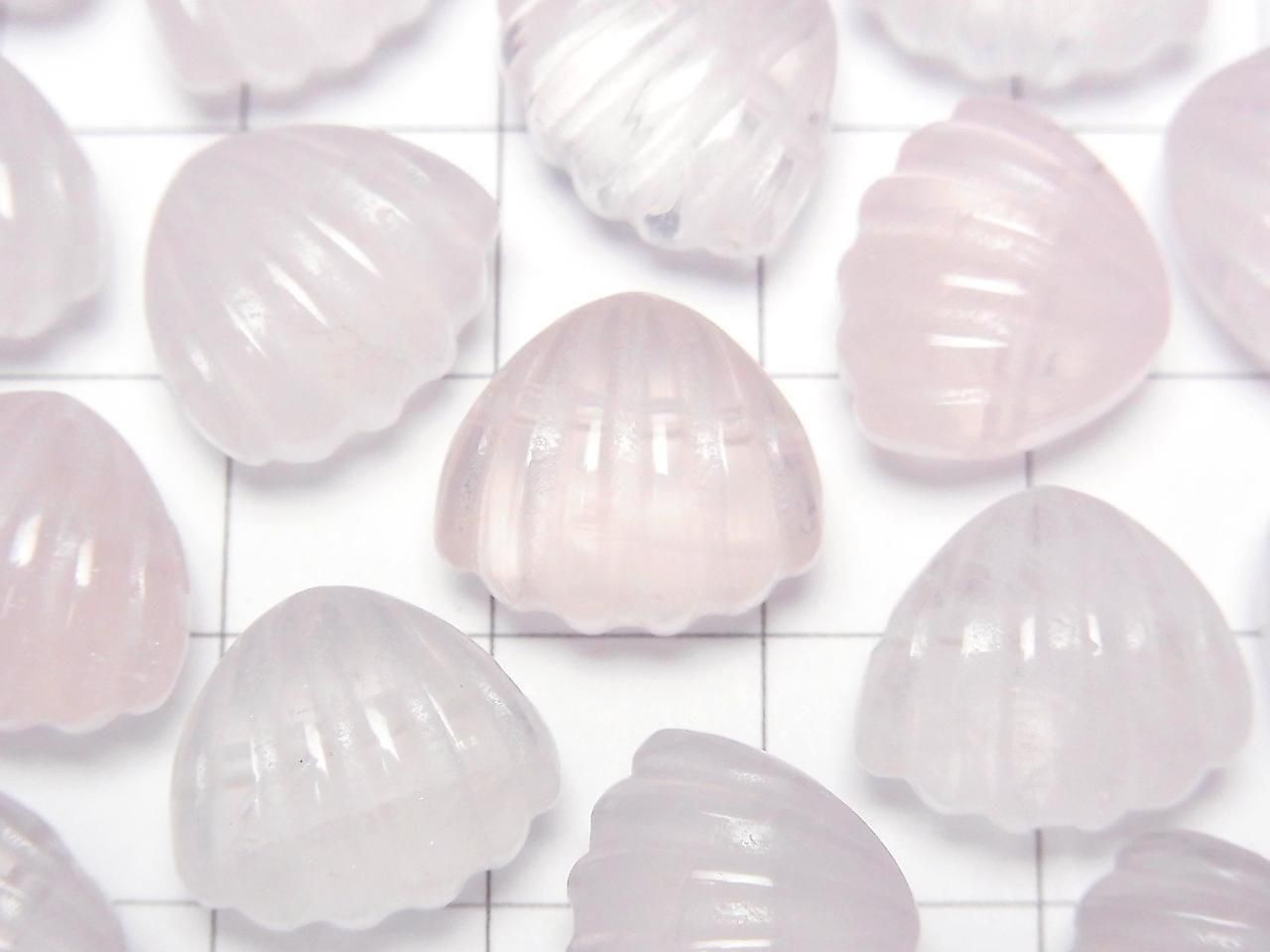 Rose Quartz AAA- Shell Motif 12x14mm [Horizontal hole] 2pcs