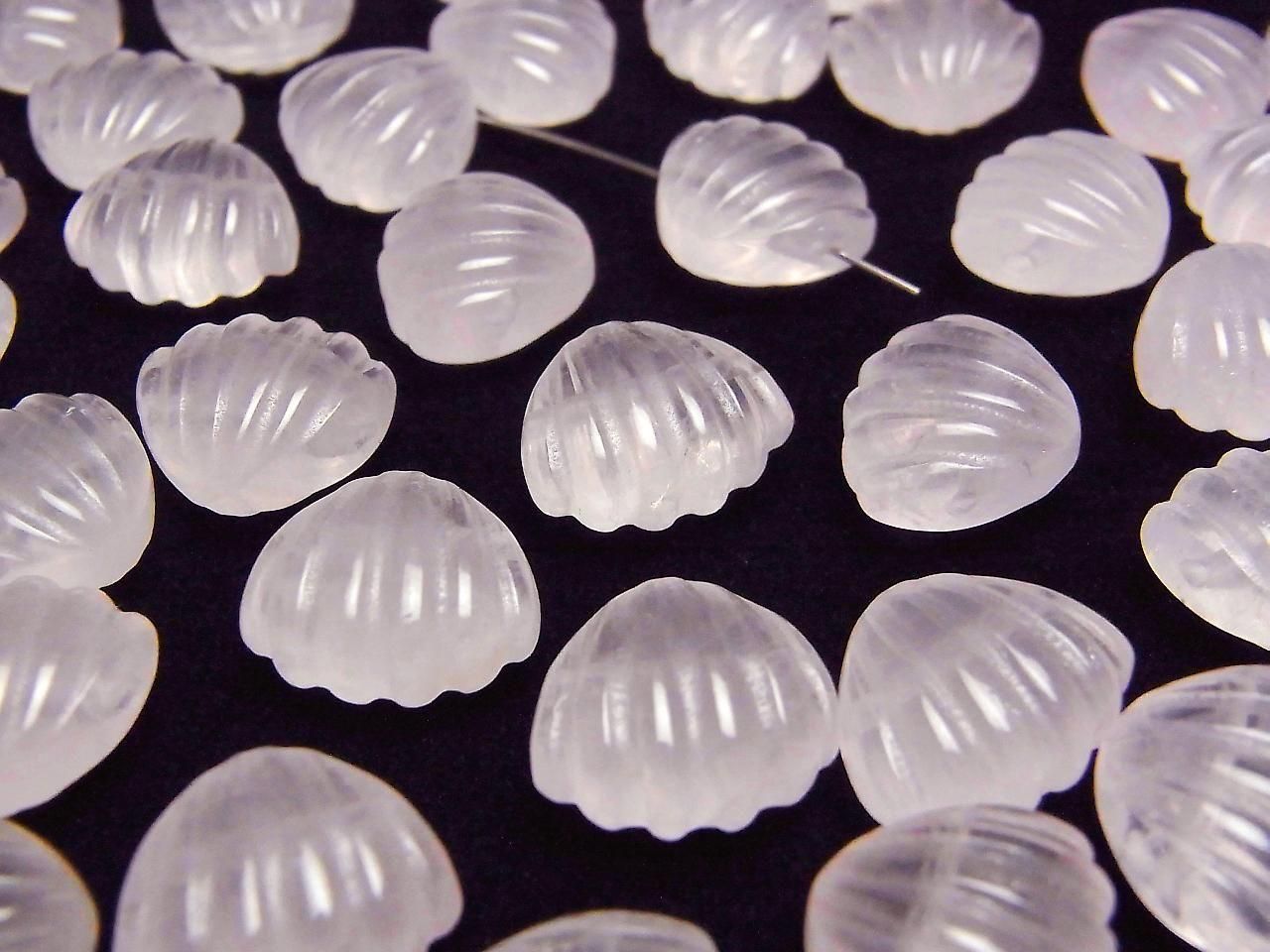 Rose Quartz AAA- Shell Motif 12x14mm [Horizontal hole] 2pcs