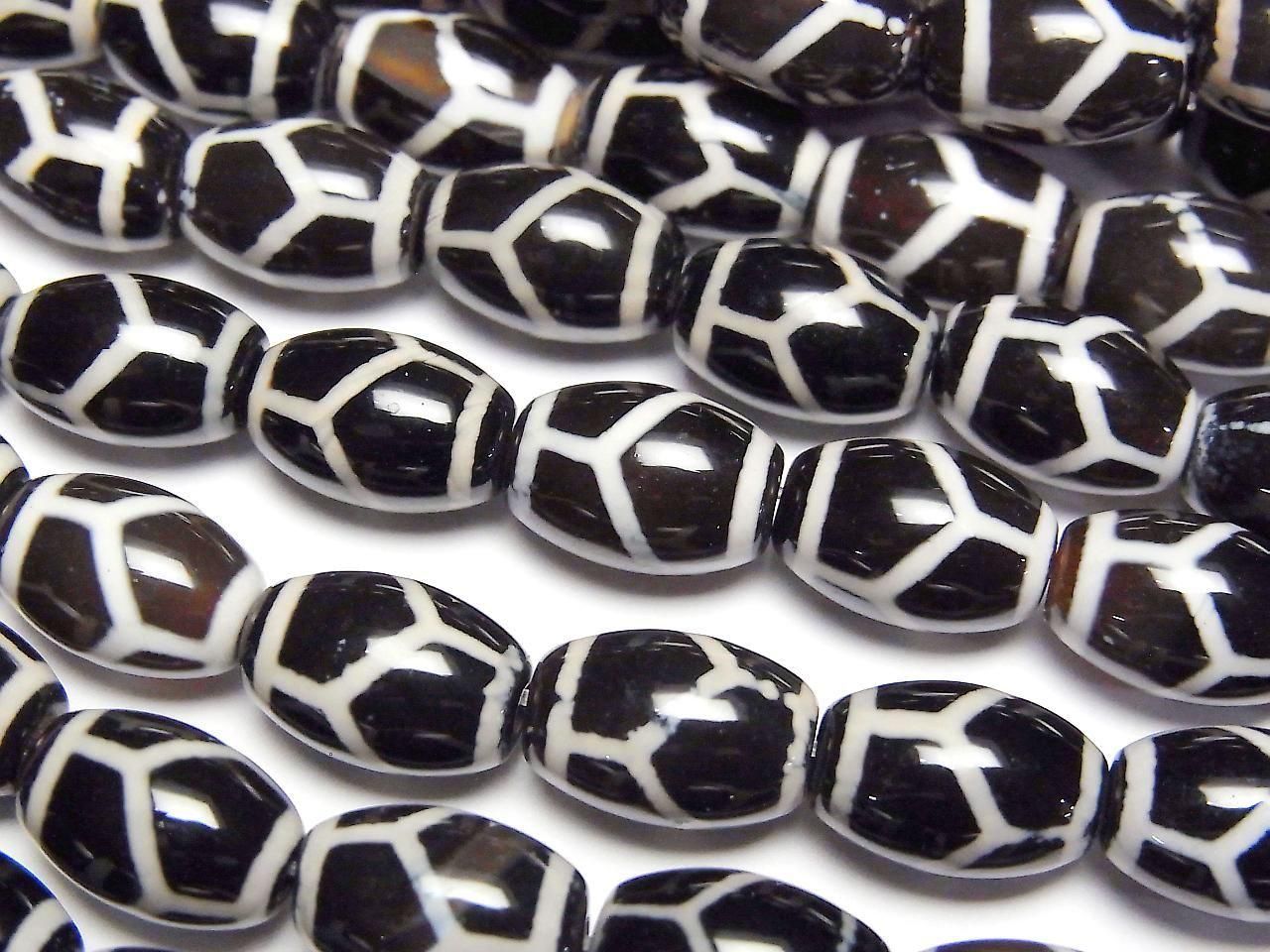 Tortoise Shell Longevity Dzi Bead (Kikkouchojutenju) Rice 12x8x8mm Dark Brown 1strand beads (approx. 13inch/32cm)