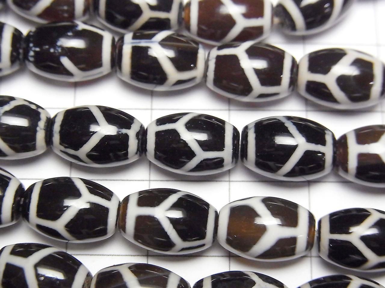 Tortoise Shell Longevity Dzi Bead (Kikkouchojutenju) Rice 12x8x8mm Dark Brown 1strand beads (approx. 13inch/32cm)