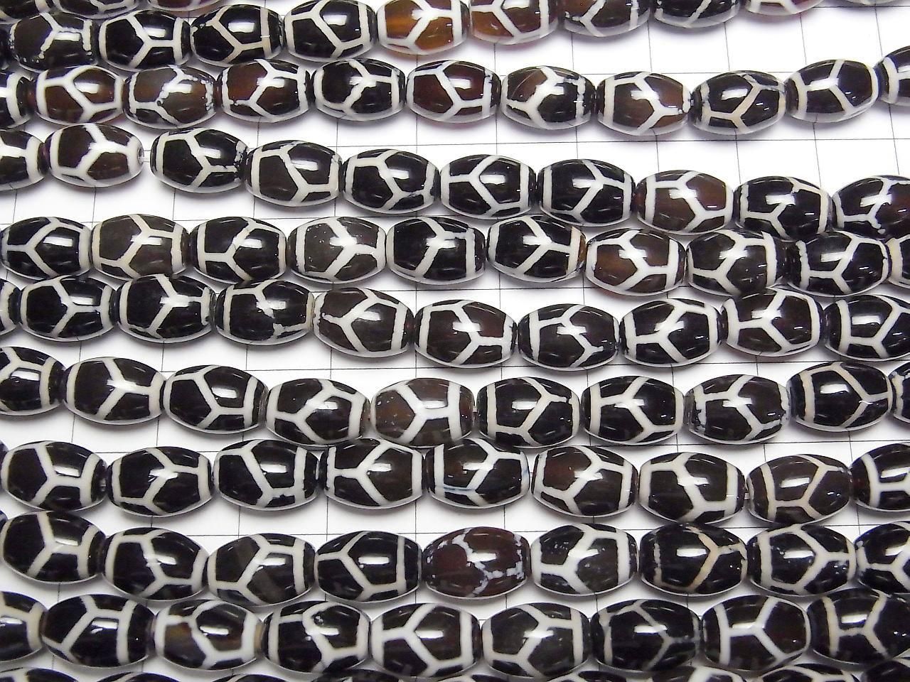 Tortoise Shell Longevity Dzi Bead (Kikkouchojutenju) Rice 12x8x8mm Dark Brown 1strand beads (approx. 13inch/32cm)