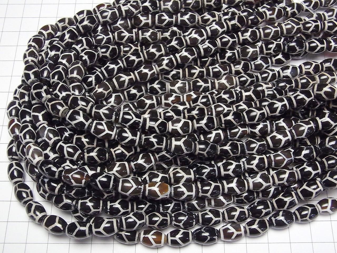 Tortoise Shell Longevity Dzi Bead (Kikkouchojutenju) Rice 12x8x8mm Dark Brown 1strand beads (approx. 13inch/32cm)