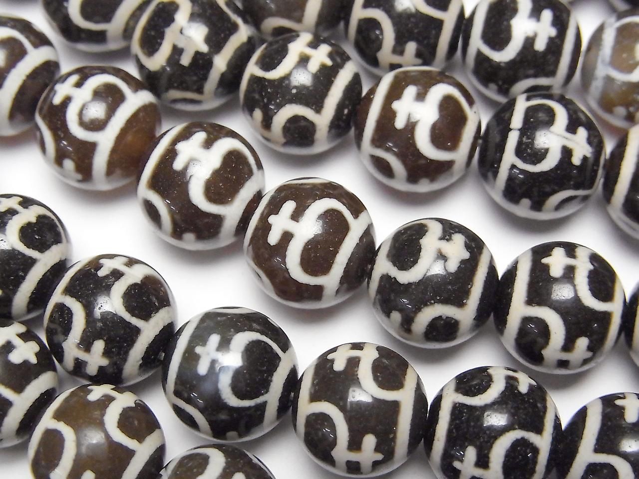 Treasure Vase Dzi Bead (Houbin Tenju) Round 10mm Dark Brown Half or 1strand beads (approx. 13 inches/32 cm)