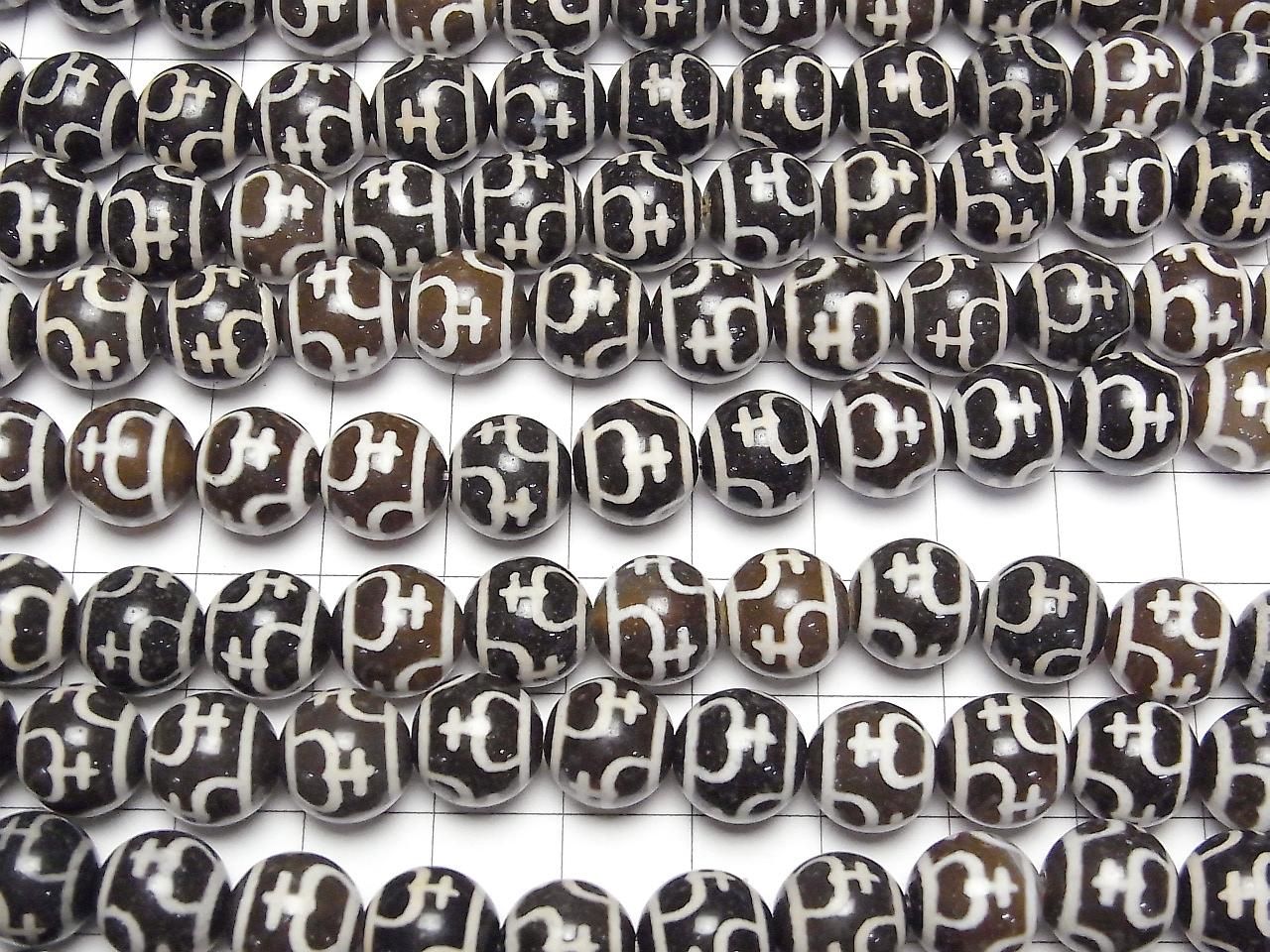 Treasure Vase Dzi Bead (Houbin Tenju) Round 10mm Dark Brown Half or 1strand beads (approx. 13 inches/32 cm)