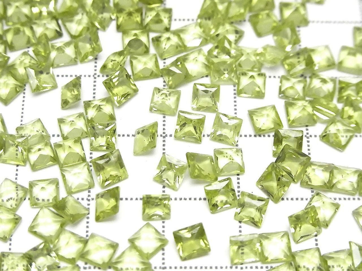 High Quality Peridot AAA Loose Stone Princess Cut 4x4mm 3pcs
