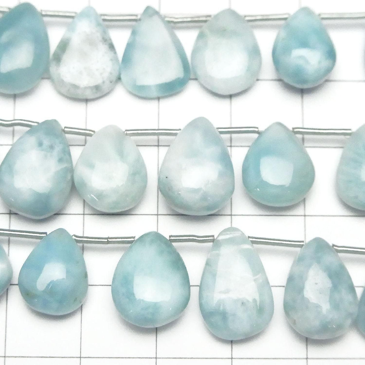 Larimar Pectolite AA++ Pear shape (Smooth) half or 1strand beads (18pcs )