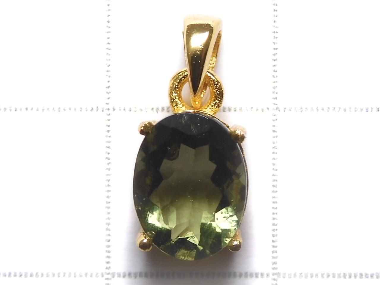 Moldavite AAA Faceted Pendant 18KGP NO.15 [One of a kind]