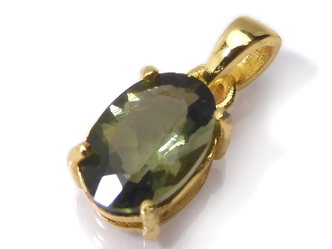 Moldavite AAA Faceted Pendant 18KGP NO.16 [One of a kind]