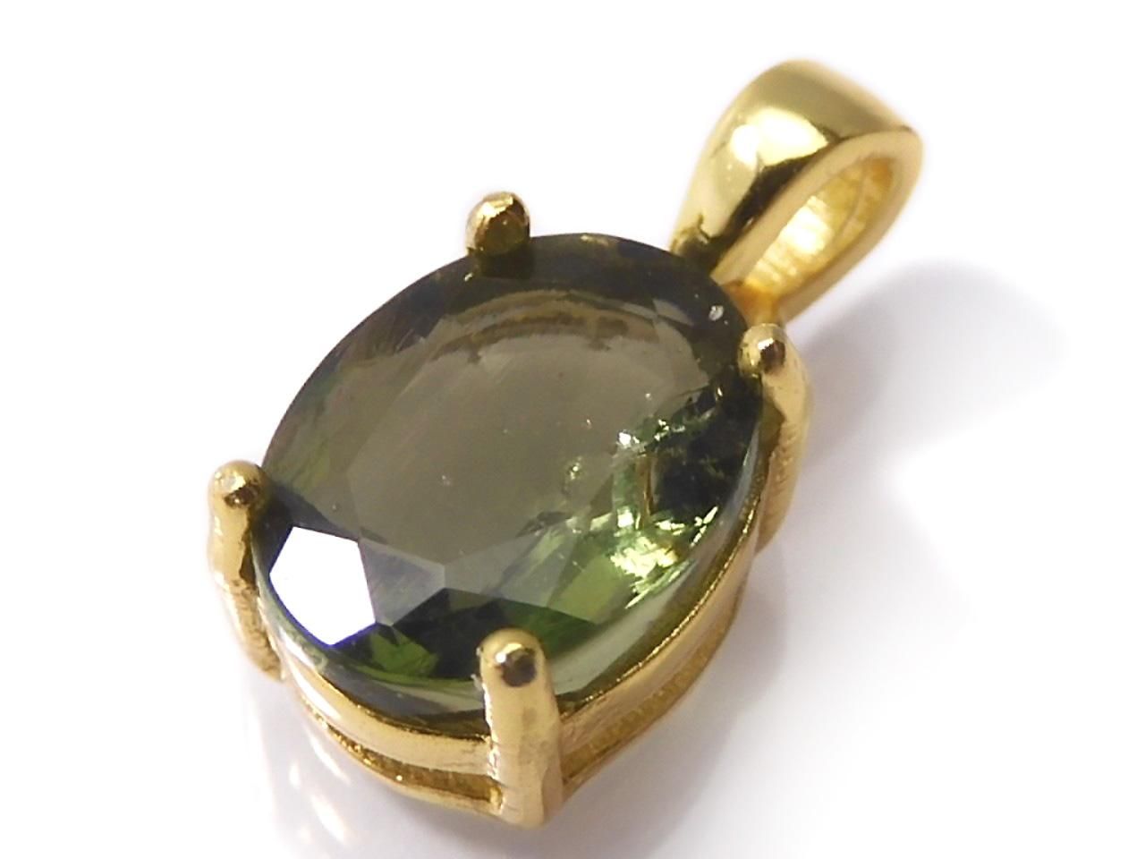 Moldavite AAA Faceted Pendant 18KGP NO.19 [One of a kind]