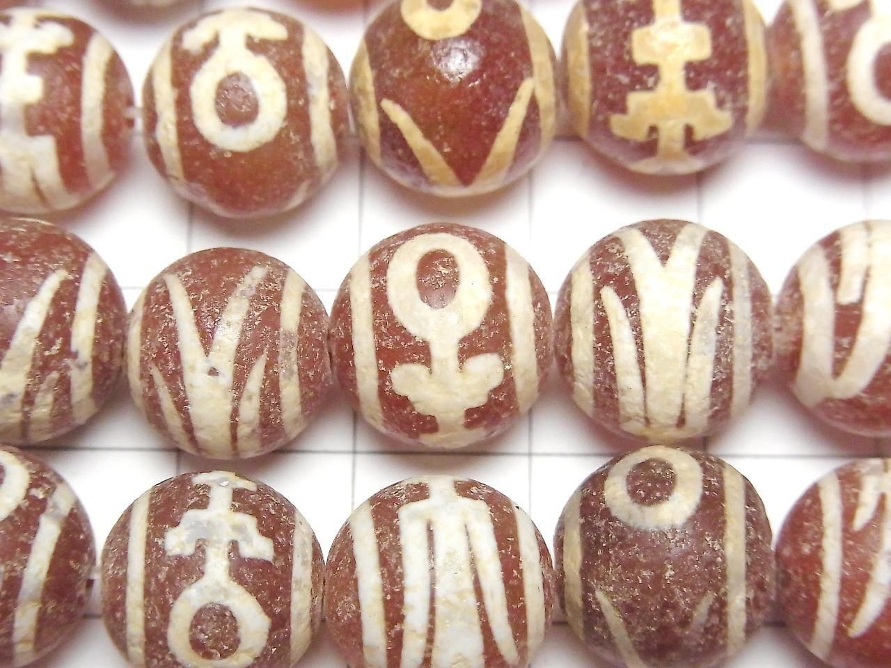 Nobleman Dzi Bead (Kijin Tenju) Round 12mm Red-Brown Half or 1strand beads Bead (approx. 11 inches/27 cm)
