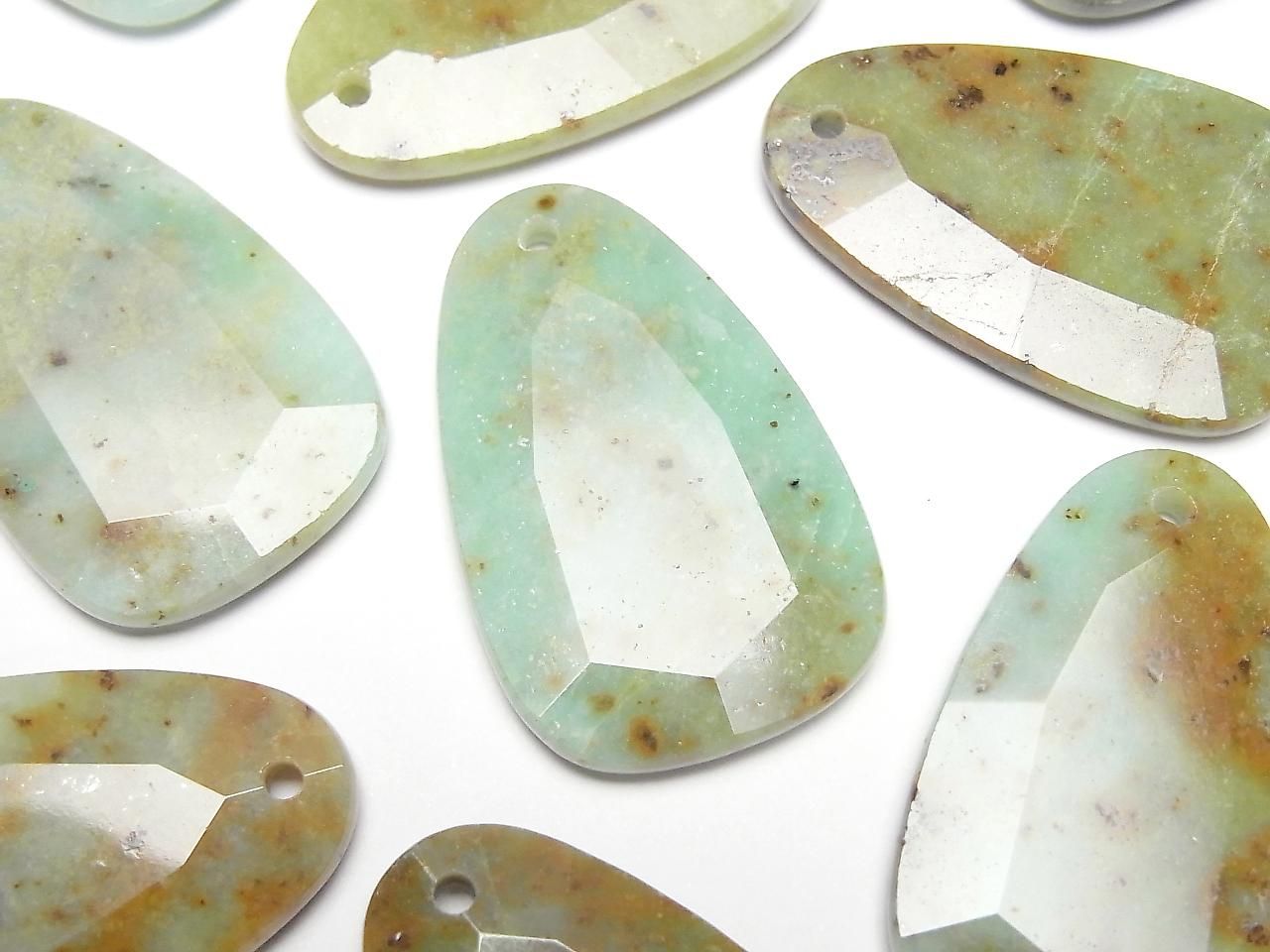 African Turquoise Flat Faceted Nugget 33x21mm 2pcs