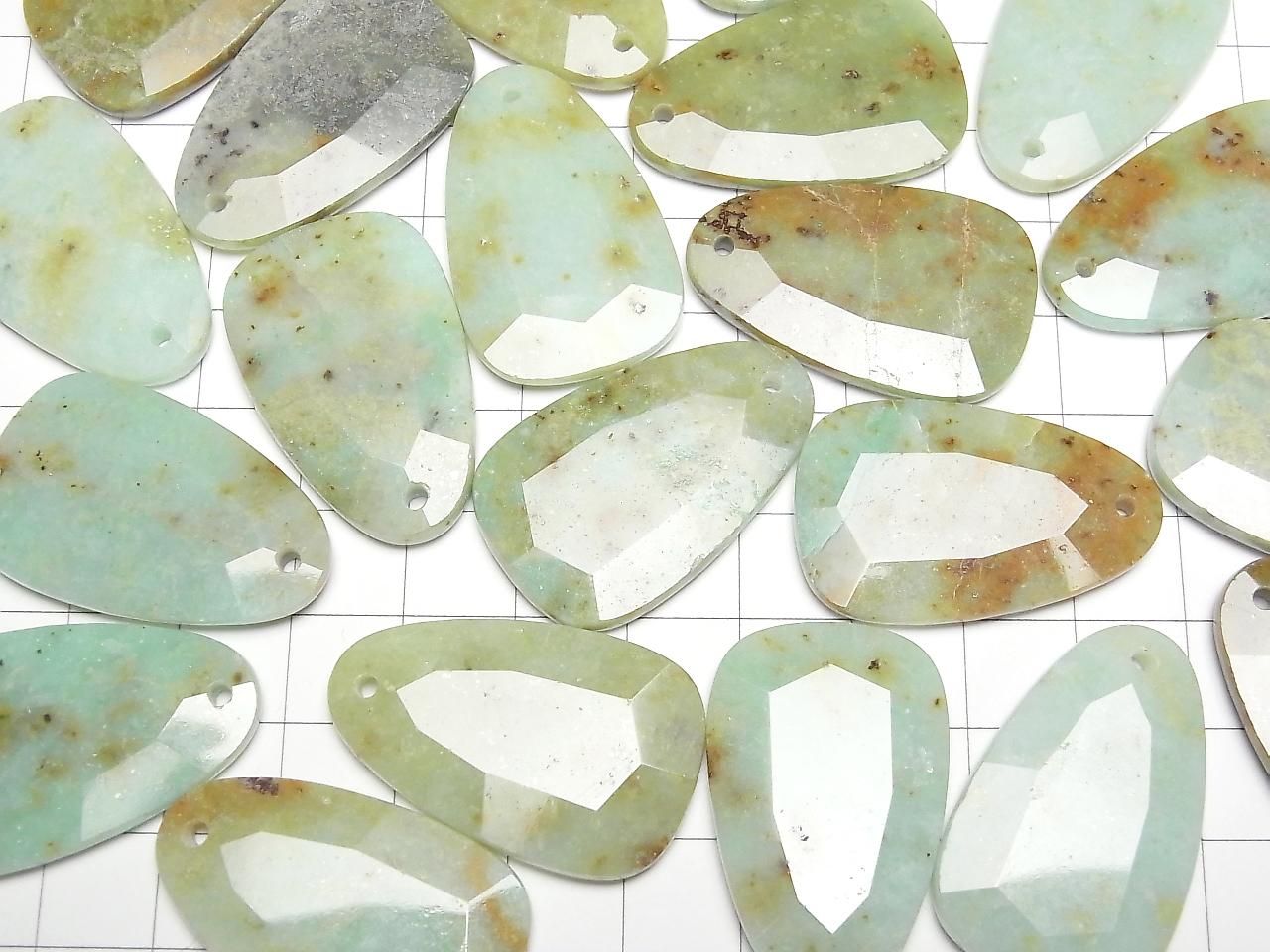 African Turquoise Flat Faceted Nugget 33x21mm 2pcs