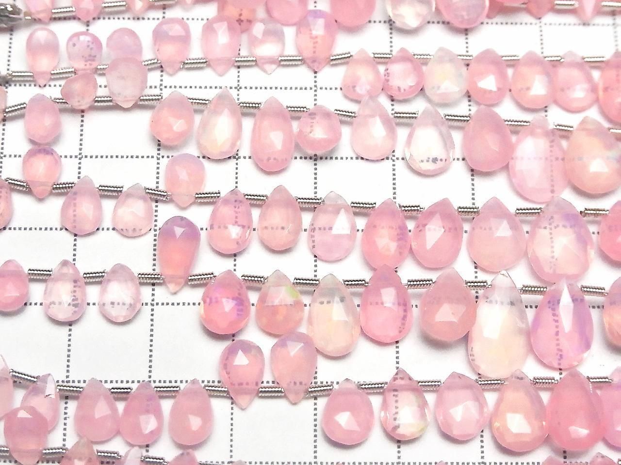 Ethiopian pink color Opal Pear shape faceted briolet half or 1strand beads (approx. 7 inches/18 cm)