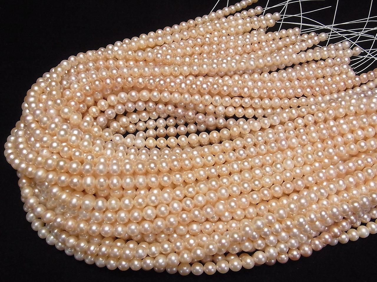 Fresh Water Pearls AA++ Potato 5.5-6mm Natural Color Orange Pink 1strand beads Beads (approx. 15 inch/37 cm)